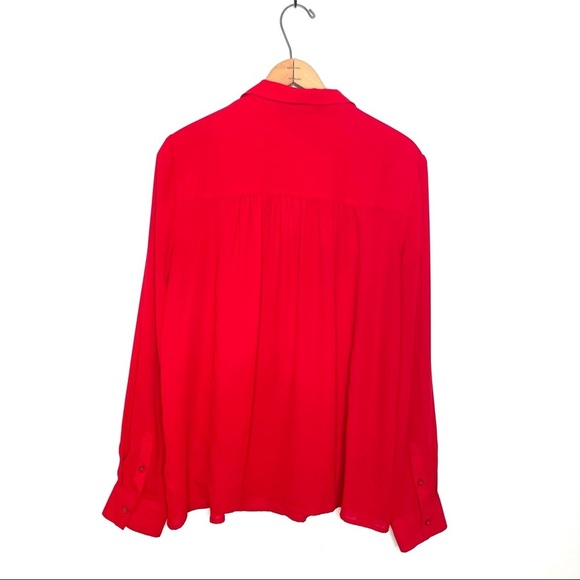 Anthropologie | Maeve Red De Stijl Half Button Up Long Sleeve Collared Blouse - Picture 5 of 7